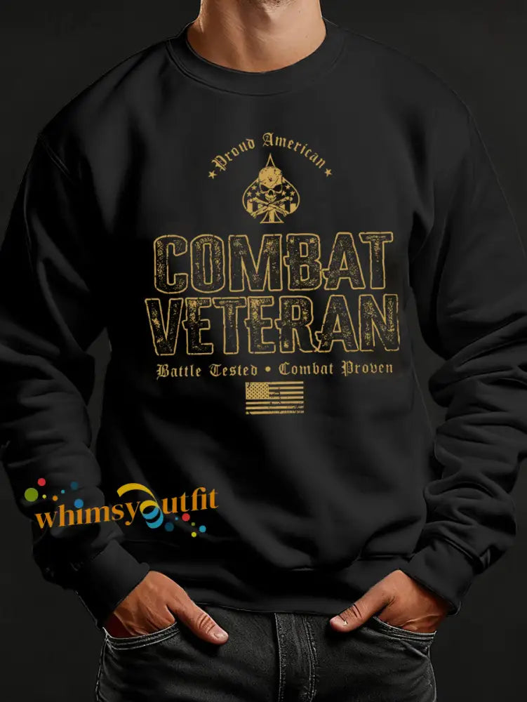 Men’s Veterans Day Print Crew Neck Sweatshirt Black / S
