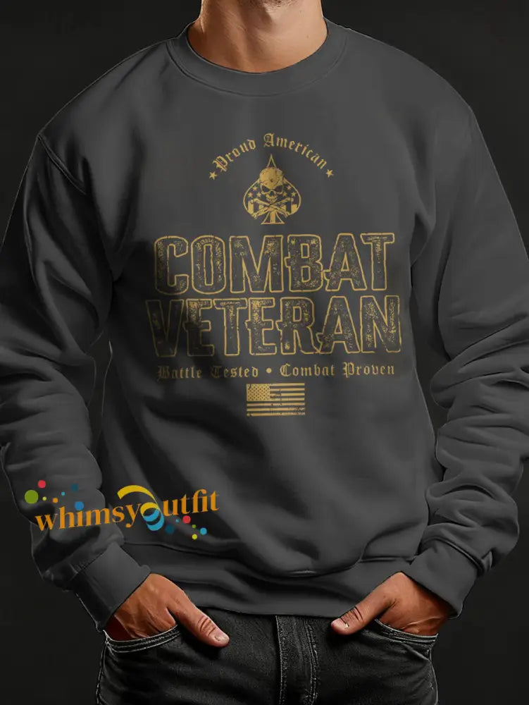 Men’s Veterans Day Print Crew Neck Sweatshirt Dark Gray / S