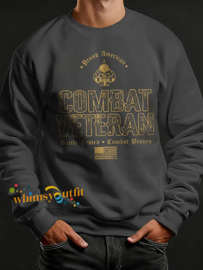 Men’s Veterans Day Print Crew Neck Sweatshirt Dark Gray / S
