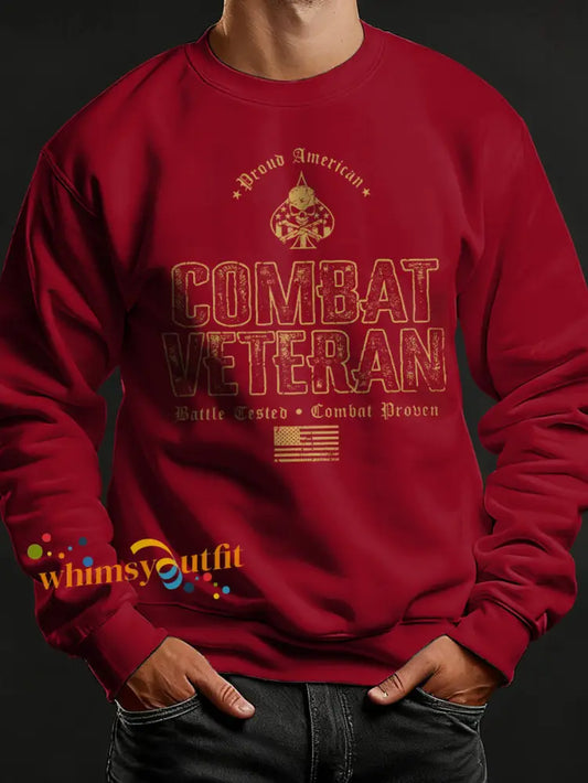 Men’s Veterans Day Print Crew Neck Sweatshirt Deep Red / S