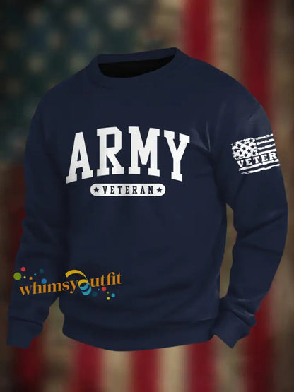 Men’s Veterans Day Print Crew Neck Sweatshirt Navy Blue / S