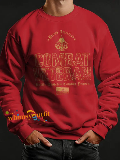 Men’s Veterans Day Print Crew Neck Sweatshirt Pure Red / S