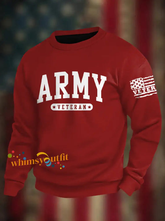 Men’s Veterans Day Print Crew Neck Sweatshirt Red / S