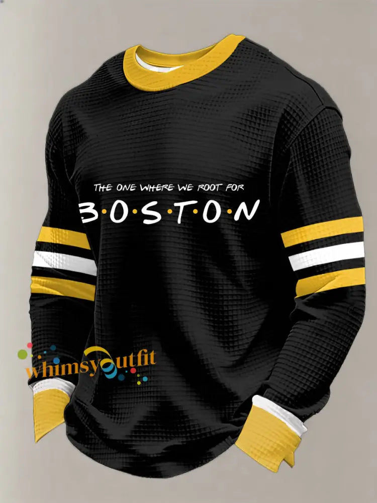 Men’s Vintage Hockey Print Waffle Long Sleeve T-Shirt Black / S