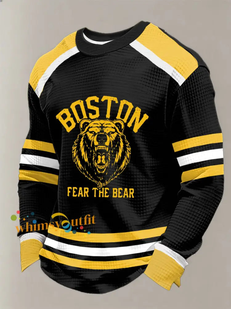 Men’s Vintage Hockey Print Waffle Long Sleeve T-Shirt Black / S