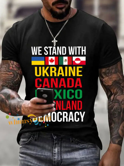 Men’s We Stand with Ukraine Canada Mexico Greenland Print T-Shirt Black / S