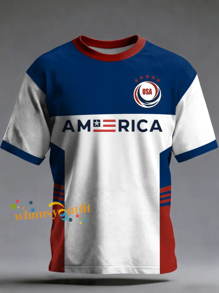 Men’s World Cup USA Printed Vintage Fashion Loose Short Sleeve T-Shirt White / S
