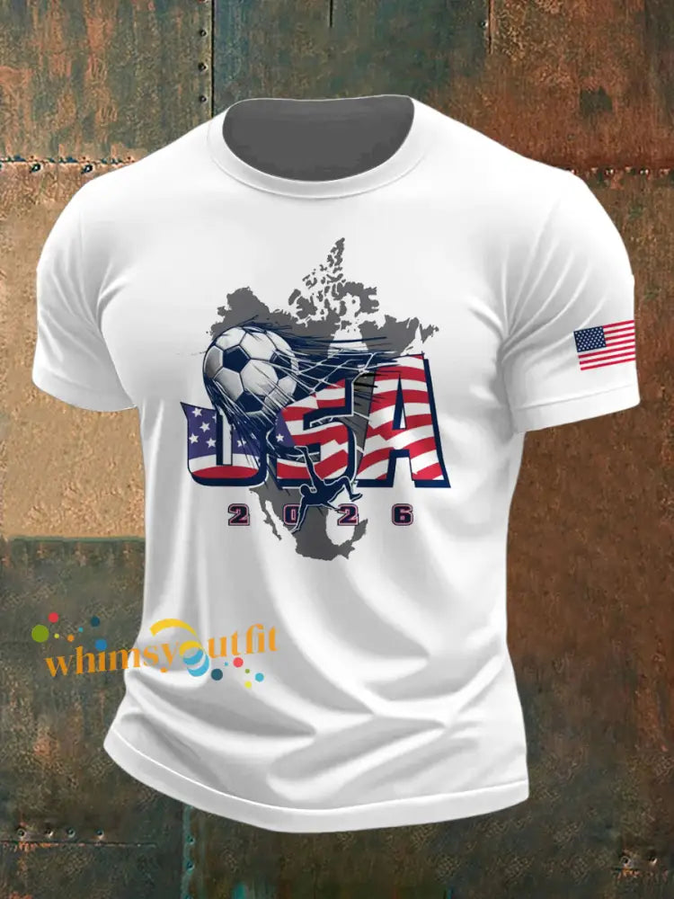 Men’s World Cup USA Printed Vintage Fashion Loose Short Sleeve T-Shirt White / S