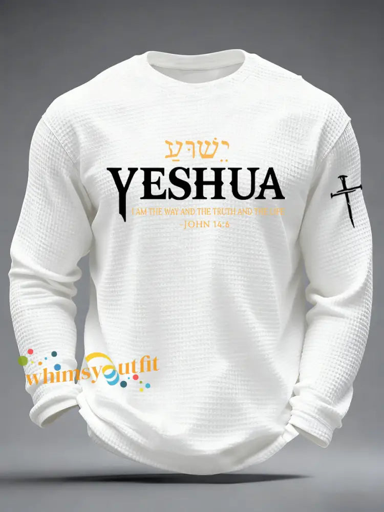 Men’s Yeshua Christian The Way The Truth & The Life John 14:6 Cross Waffle Long Sleeve T-Shirt White / S