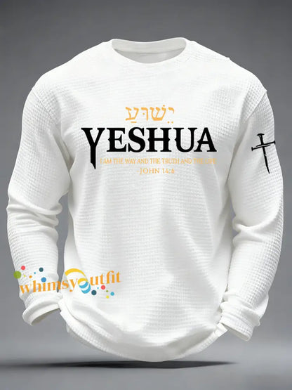 Men’s Yeshua Christian The Way The Truth & The Life John 14:6 Cross Waffle Long Sleeve T-Shirt White / S