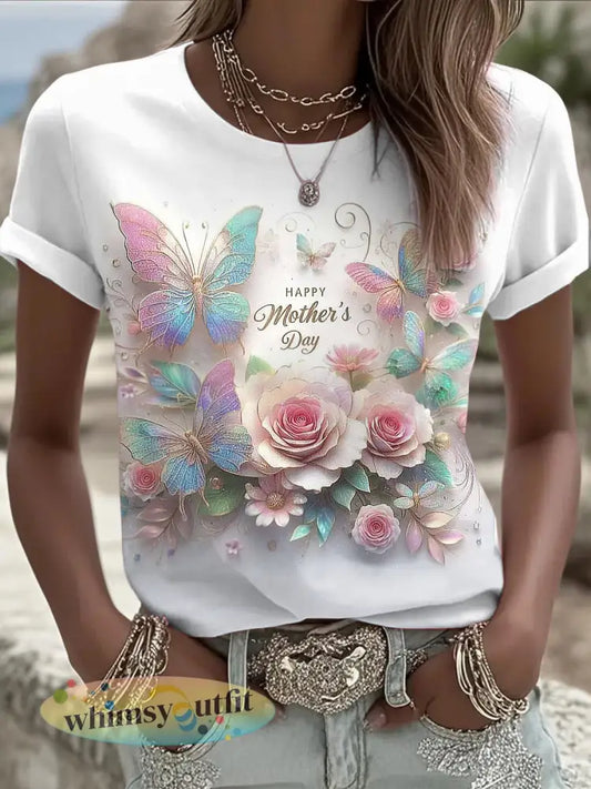 Moederdag bedrukt vintage mode losse T-shirt met korte mouwen - Wit / S