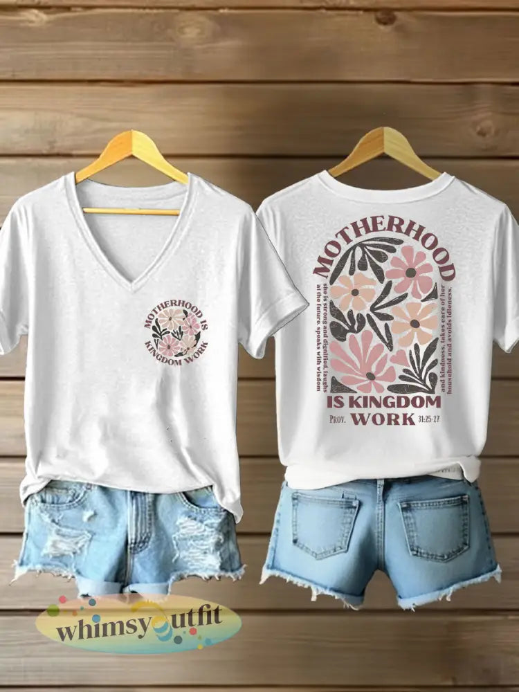’Moederschap is koningrijk werk’ voor dames gedrukt casual T-shirt - Wit / S