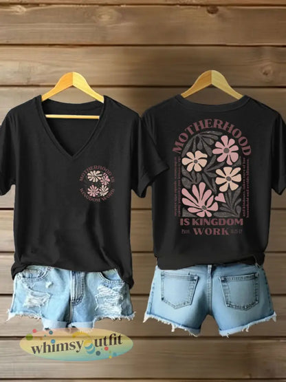 ’Moederschap is koningrijk werk’ voor dames gedrukt casual T-shirt - Zwart / S