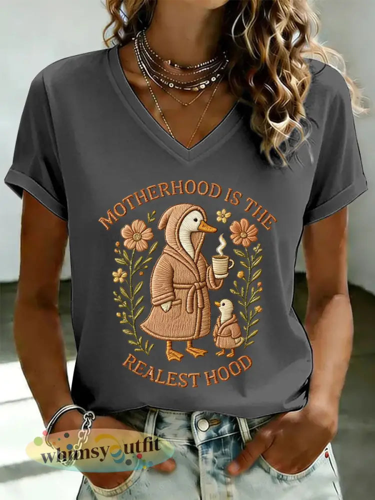 ’Moederschap voor dames is de Realest Hood ’Gedrukt casual T-shirt - Donkergrijs / S
