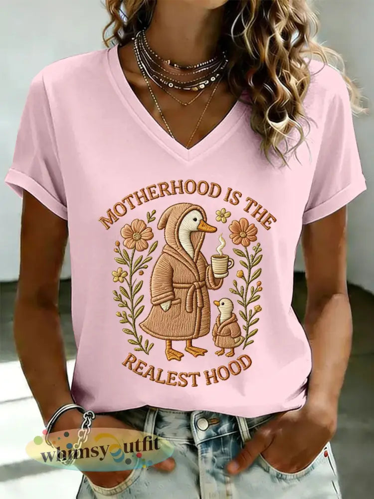 ’Moederschap voor dames is de Realest Hood ’Gedrukt casual T-shirt - Lichtroze / S
