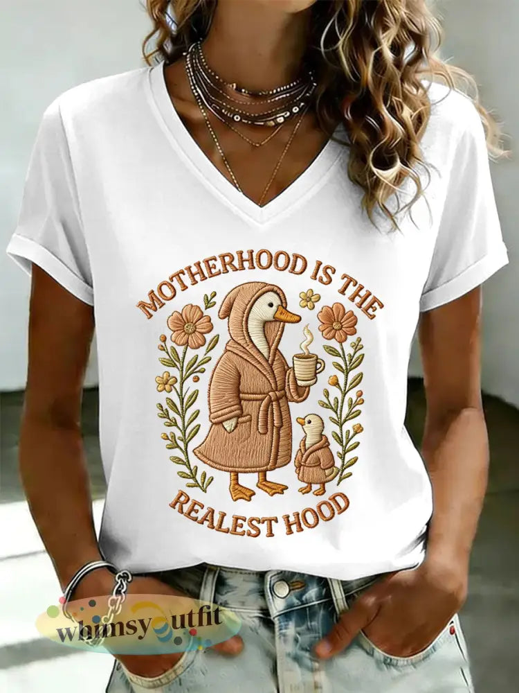 ’Moederschap voor dames is de Realest Hood ’Gedrukt casual T-shirt - Wit / S