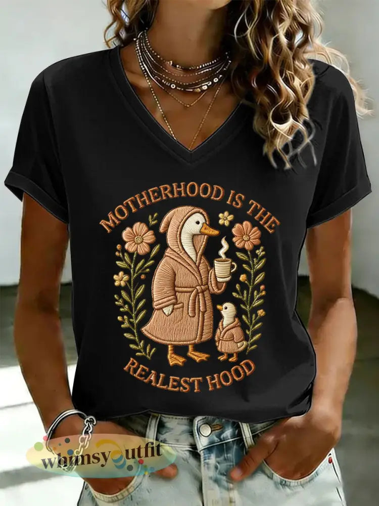 ’Moederschap voor dames is de Realest Hood ’Gedrukt casual T-shirt - Zwart / S