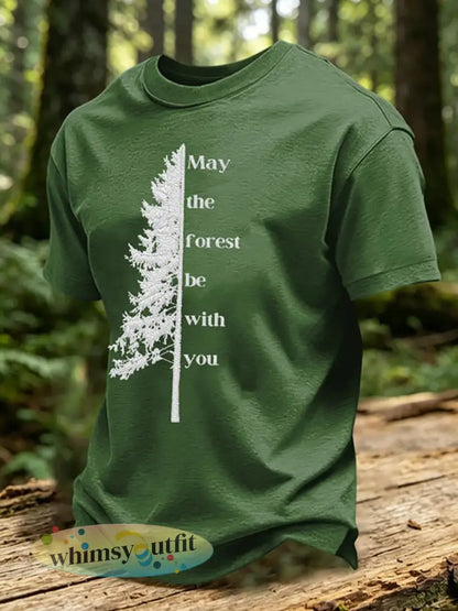 Moge het bos zijn met u gedrukt casual T-shirt - Groen / S