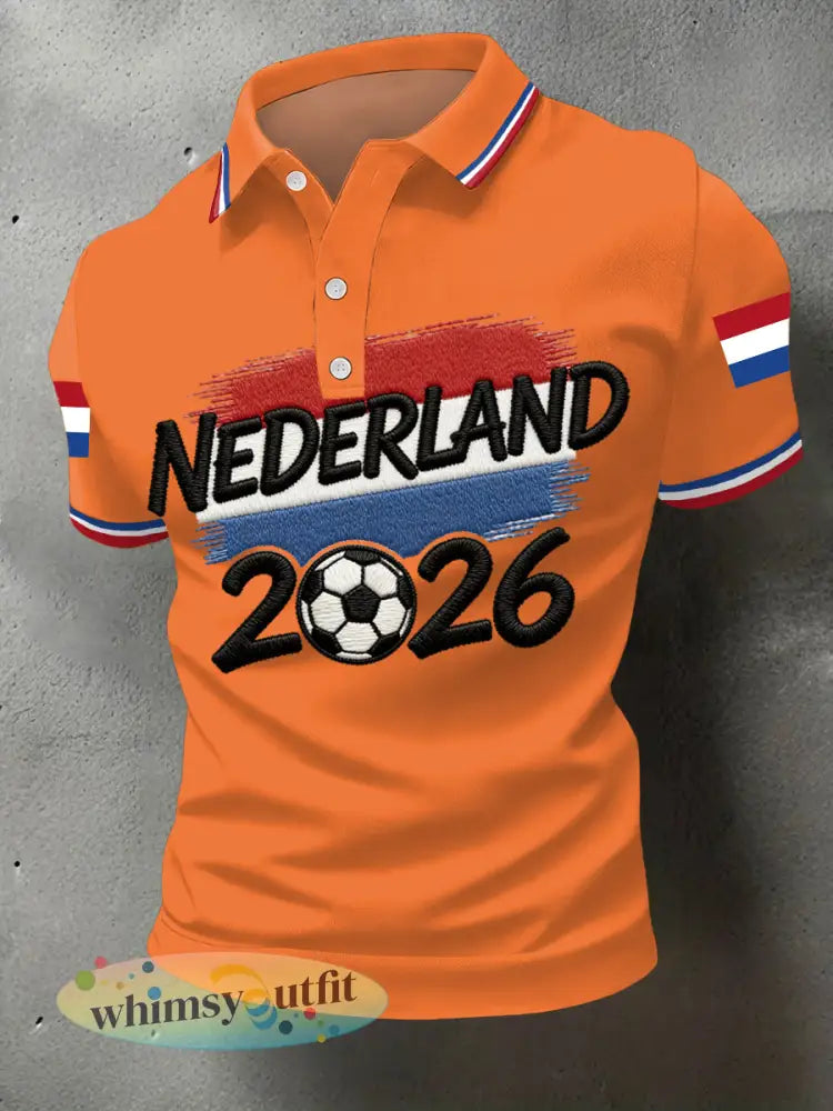Nederland voetbal heren 2026 opdruk casual polo - Sinaasappel / S