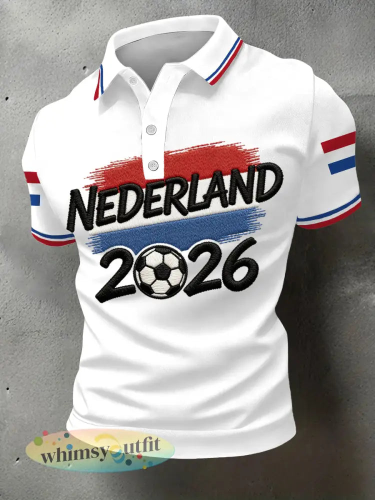 Nederland voetbal heren 2026 opdruk casual polo - Wit / S