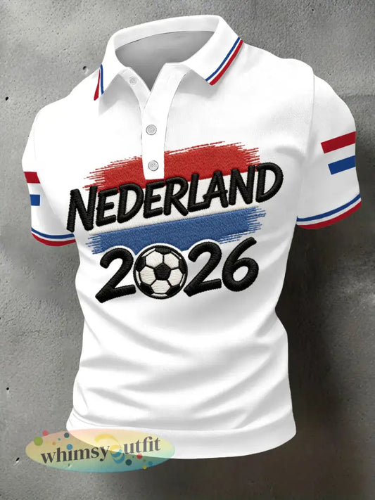 Nederland voetbal heren 2026 opdruk casual polo - Wit / S
