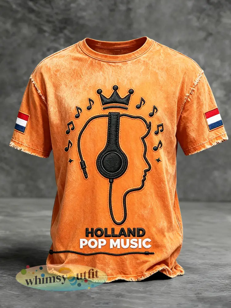 Nederlands Muziek Festival Pop Print Casual Mode T-shirt met lange mouwen - Sinaasappel / S
