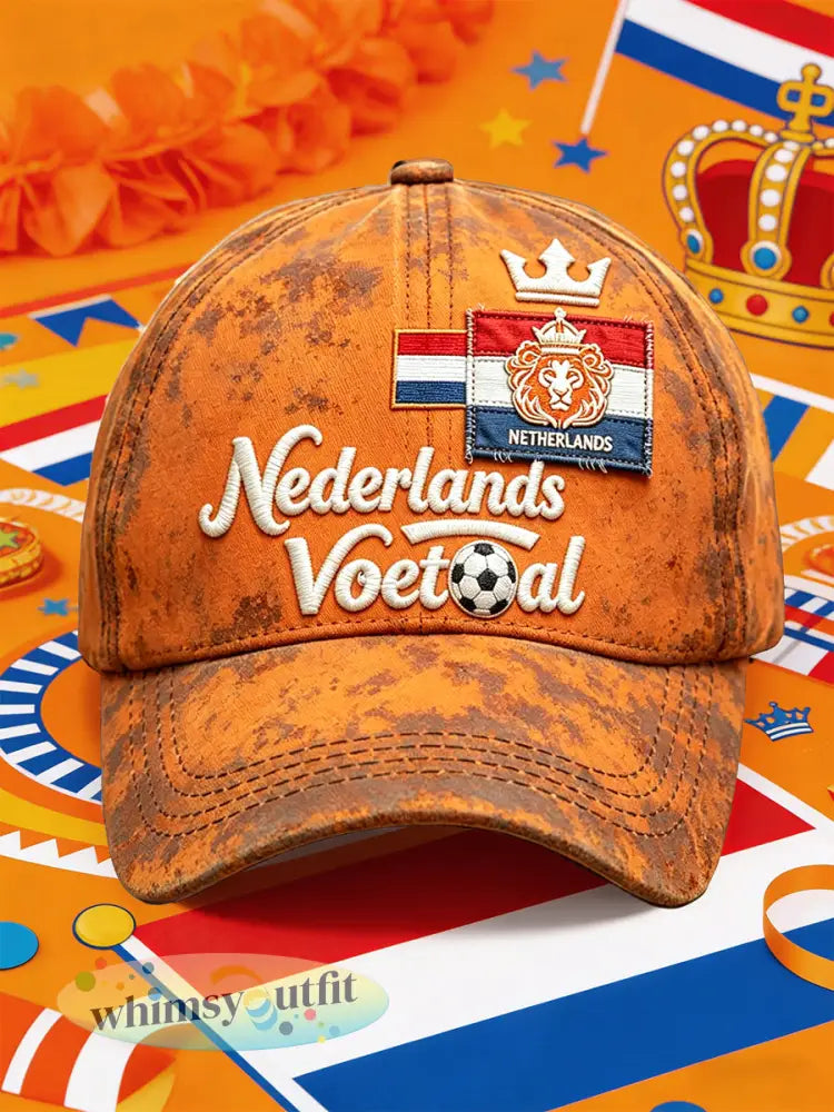 Nederlands voetbal retro print casual hoed - Sinaasappel / 58CM