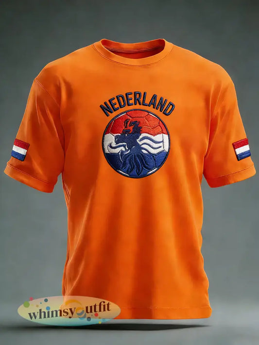 Nederlands voetbalfan gedrukt casual t-shirt - A / S