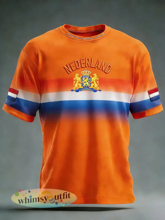 Nederlands voetbalfan gedrukt casual t-shirt - A / S