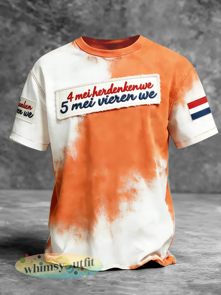 Nederlandse Bevrijdingsdag Mannen Gradiënt Print Casual T-shirt - Oranje wit / S