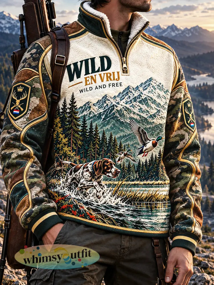 Nederlandse eendenjacht heren camouflage patchwork print casual opstaande kraag sweatshirt - Veelkleurig / S