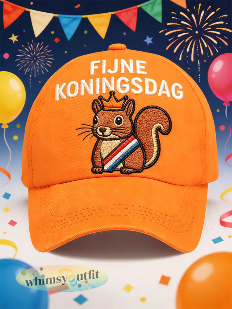 Nederlandse Fijne Koningsdag Eekhoorn Print Oranje hoed - Sinaasappel / 58CM