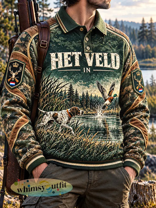 Nederlandse jacht camouflage patchwork print casual polo sweatshirt - Veelkleurig / S
