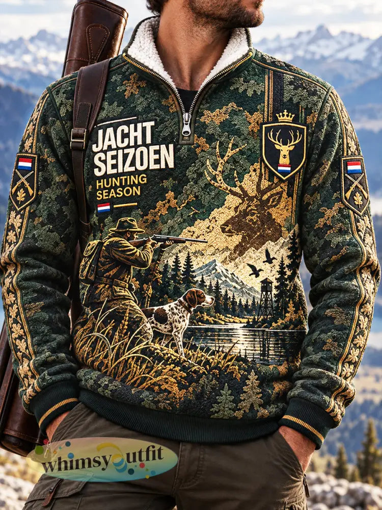 Nederlandse jachthond heren camouflageprint casual opstaande kraag sweatshirt - Camouflage / S