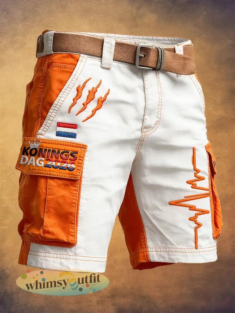 Nederlandse Koningsdag 2026 Gedrukte casual werkkorts voor heren - Oranje wit / S