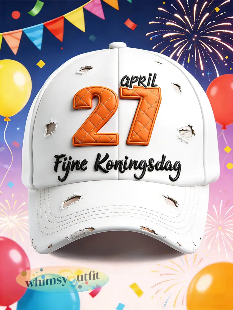 Nederlandse Koningsdag 27e Geperforeerde Print Casual Hoed - Wit / 58CM