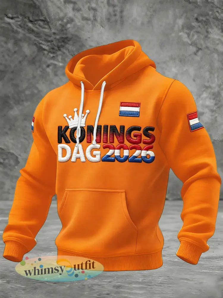 Nederlandse Koningsdag 3D-print oranje casual sweatshirt met capuchon voor heren - Sinaasappel / S