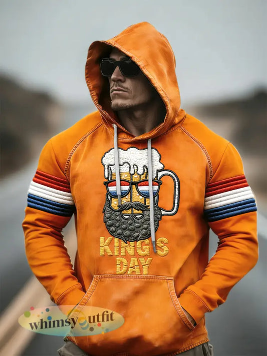 Nederlandse koningsdag bierprint ongeduldig casual sweatshirt met capuchon voor heren - Sinaasappel / S