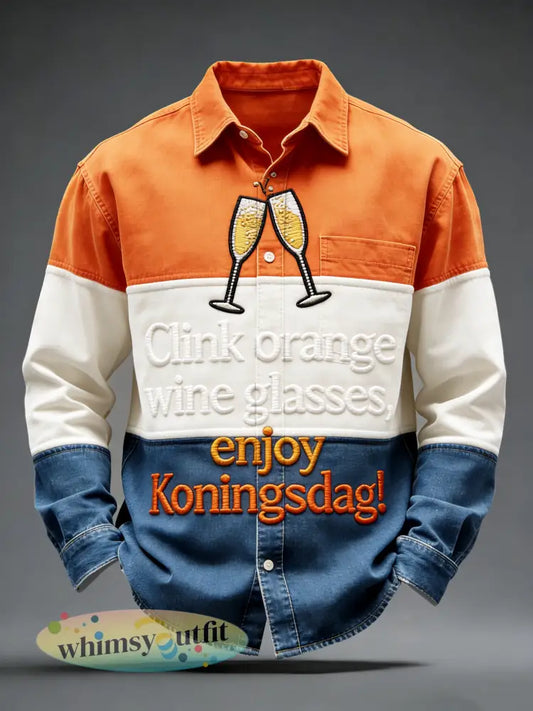 Nederlandse Koningsdag Gestreept Patchwork Print Casual Overhemd - Veelkleurig / S
