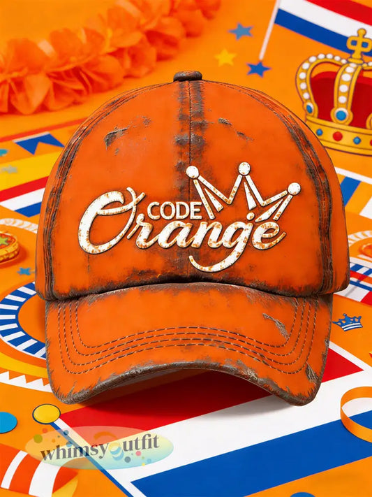 Nederlandse Koningsdag Oranje verontruste vintage print casual hoed - Sinaasappel / 58CM