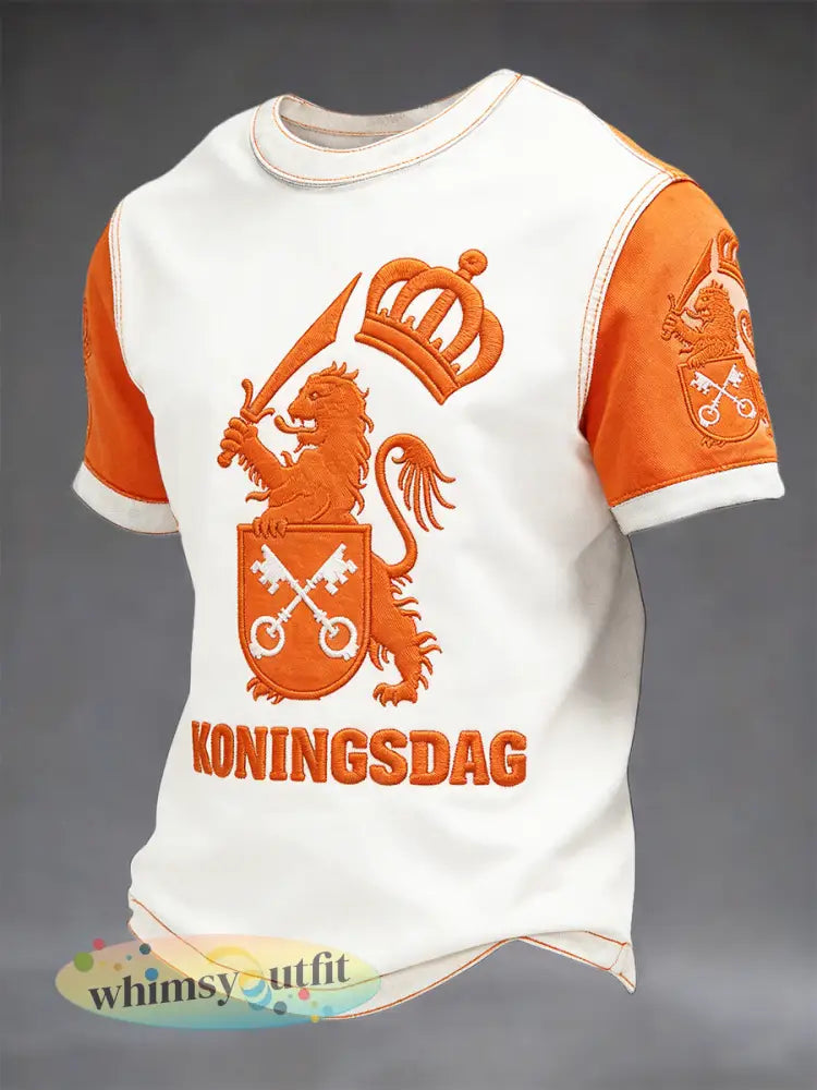 Nederlandse Koningsdag patchwork print casual gebroken wit T-shirt - Romig-Wit / S