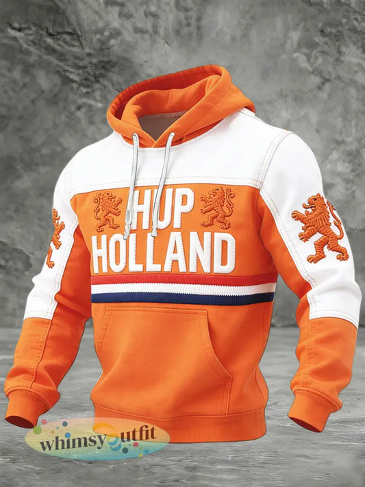 Nederlandse koningsdag patchwork print casual sweatshirt met capuchon - Sinaasappel / S
