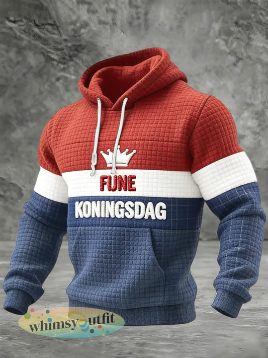 Nederlandse koningsdag patchwork print ruit katoen casual sweatshirt met capuchon - Veelkleurig / S