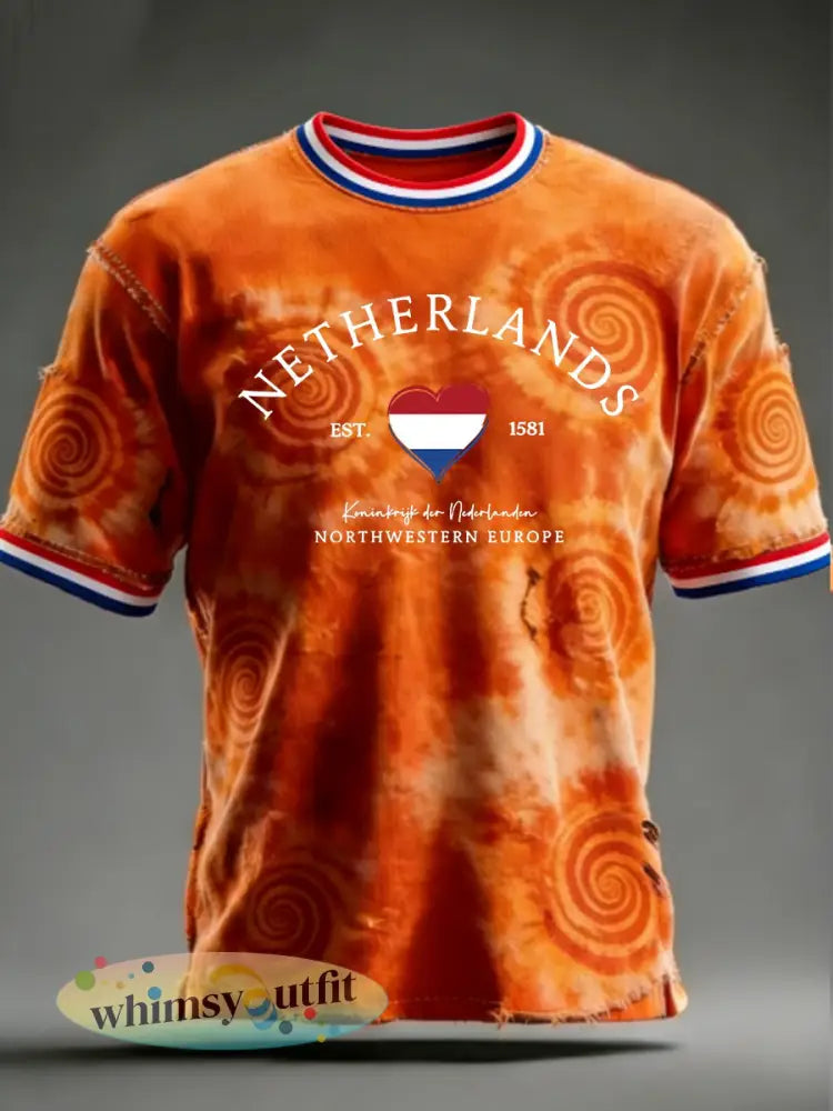 Nederlandse Koningsdag t-shirt met korte mouwen voor heren - Sinaasappel / S