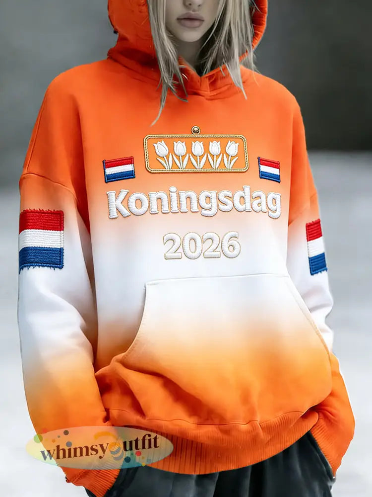 Nederlandse Koningsdag Tulp gradiëntprint casual sweatshirt met capuchon voor dames - S