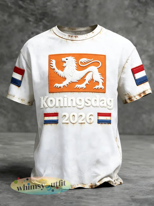Nederlandse koningsdag vintage patchwork print wit casual T-shirt - Wit / S