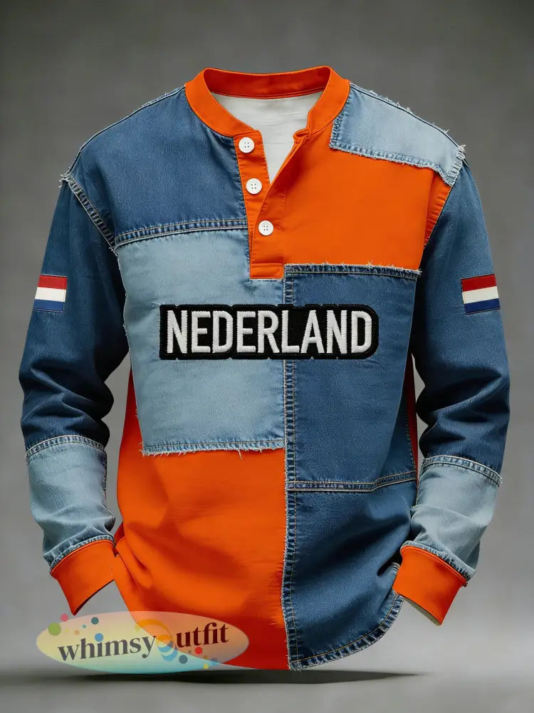 Nederlandse koningsdagprint heren T-shirt met lange mouwen - A / S