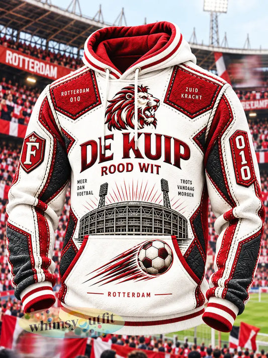 Nederlandse Feyenoord Rotterdam Voetbal Patchwork-Print Casual Sweatshirt met capuchon - Veelkleurig / S
