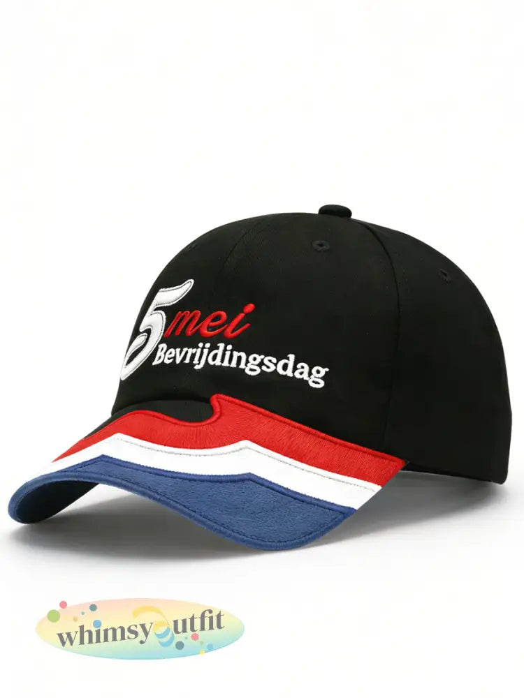 Nederlandse Vlag Bevrijdingsdag Print Zwarte Casual Hoed - Zwart / 58CM