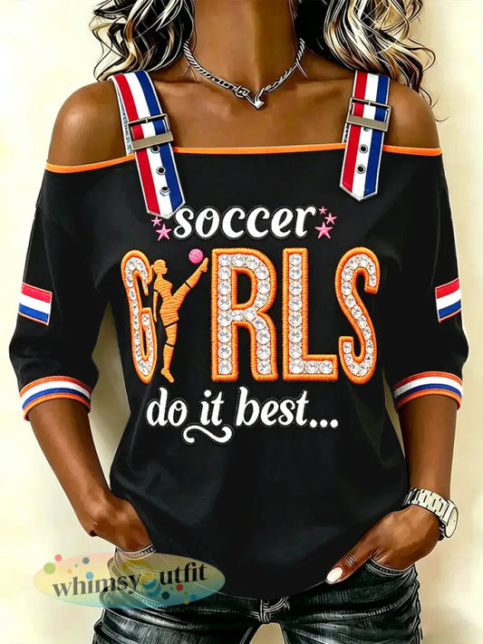 Nederlandse voetbalmeisjes voor dames print casual off-the-shoulder tanktop - Zwart / S